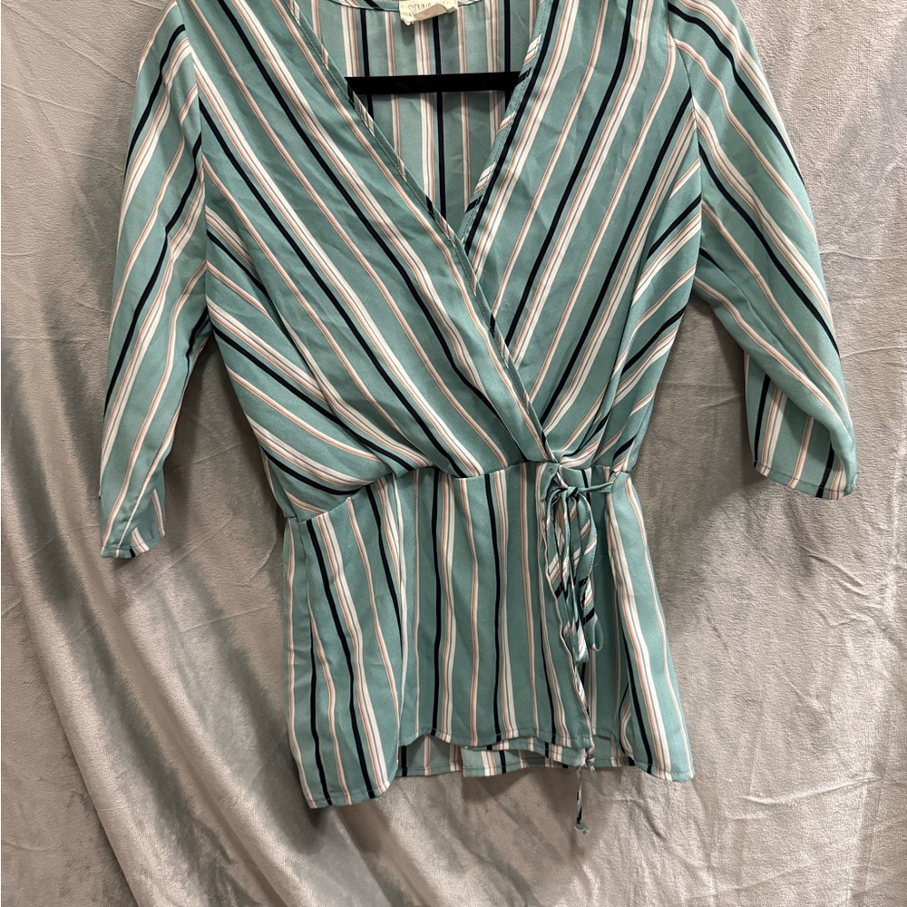 Sienna Sky Teal and White Striped Blouse